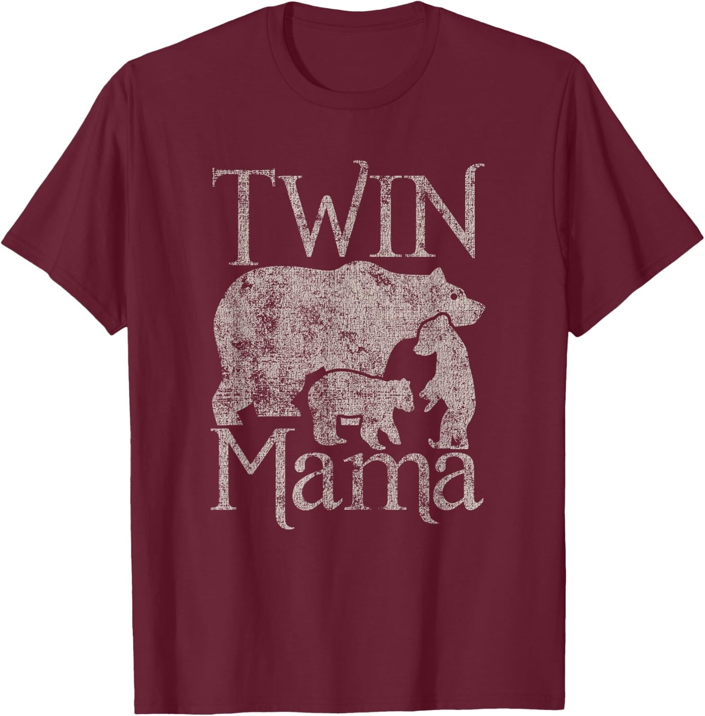 Twin Mama Mom Distressed Mothers Day T-Shirt - T-Shirt | Maroon