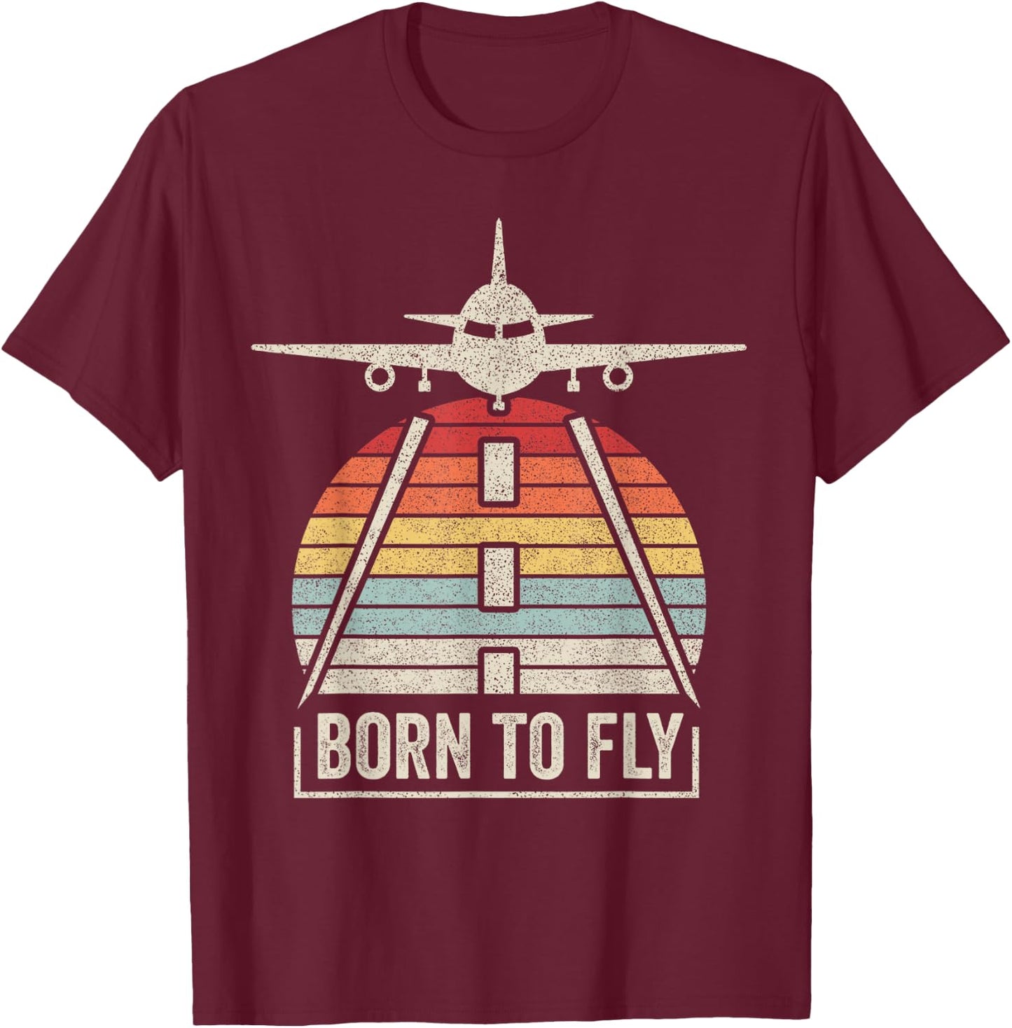 Vintage Retro Born To Fly Aviation Pilot Flying Airplane T-Shirt - T-Shirt | Maroon