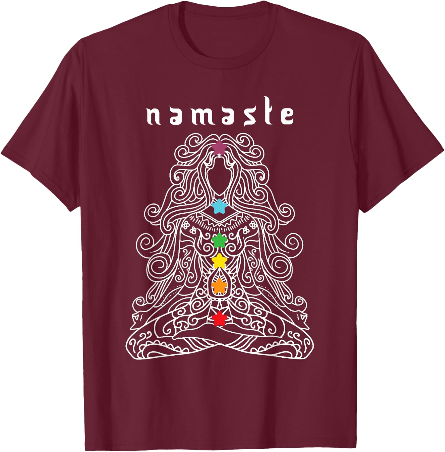 Namaste Design Yoga Pose with Chakra Awesome Gift T-Shirt - T-Shirt | Maroon
