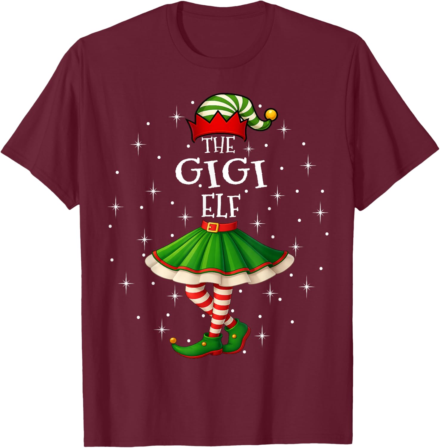 Gigi Elf Christmas Family Matching Women Girls Xmas Party T-Shirt - T-Shirt | Maroon