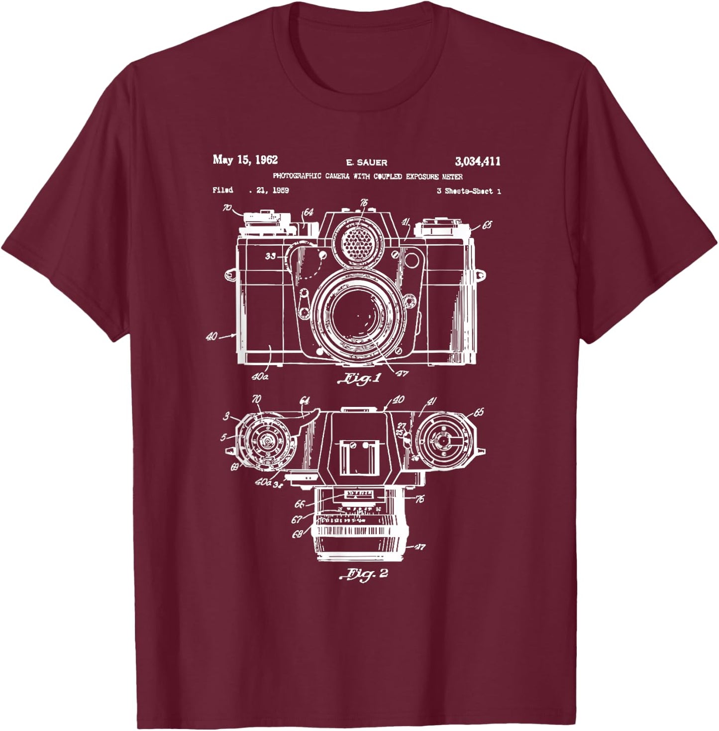 Photography Lover Gift Camera Vintage Patent Print T-Shirt - T-Shirt | Maroon