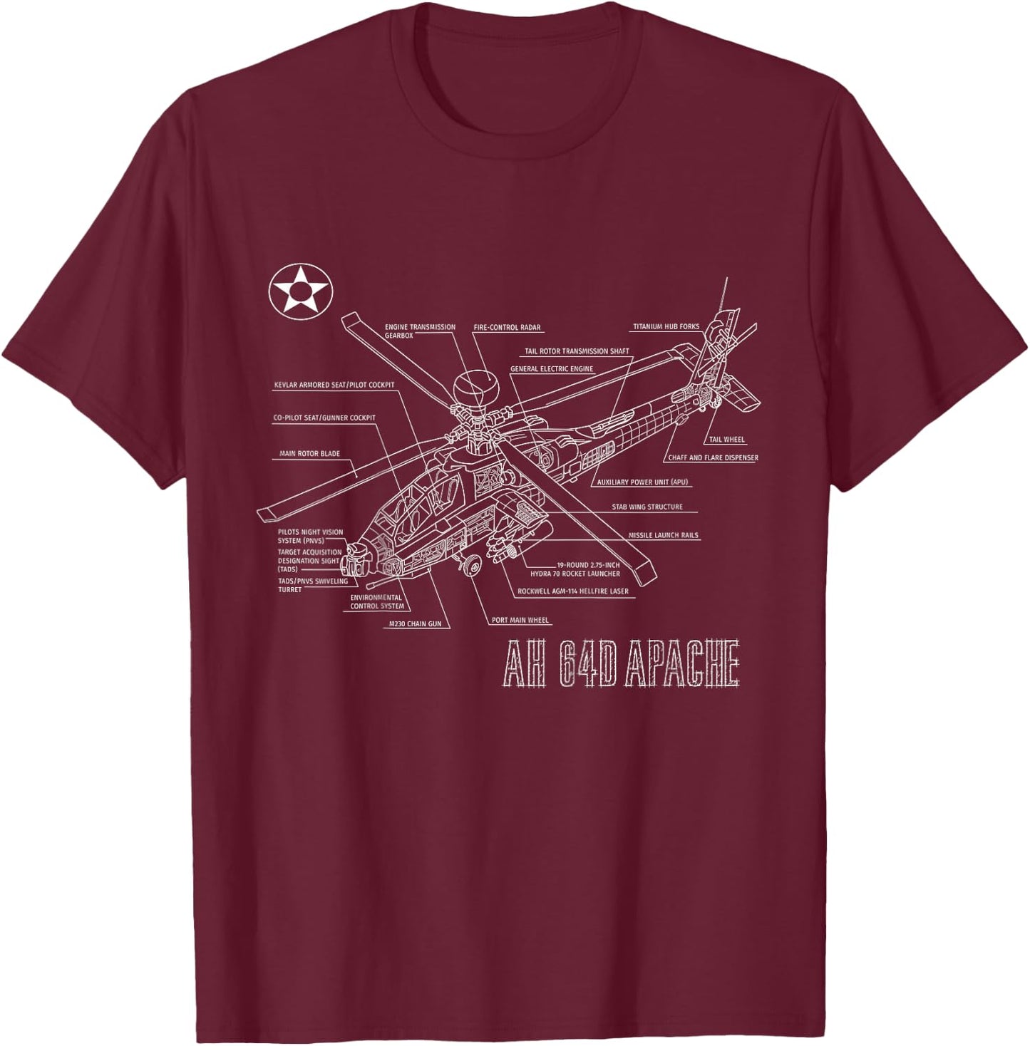 Kids Military Aircraft AH-64 Apache Longbow Army Helicopter T-Shirt - T-Shirt | Maroon