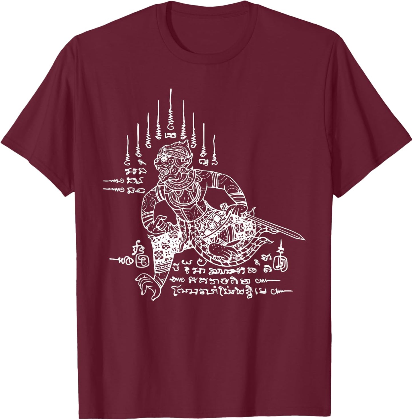 Hanuman Mythical God Monkey Sak Yant Thai Thailand Yantra T-Shirt - T-Shirt | Maroon