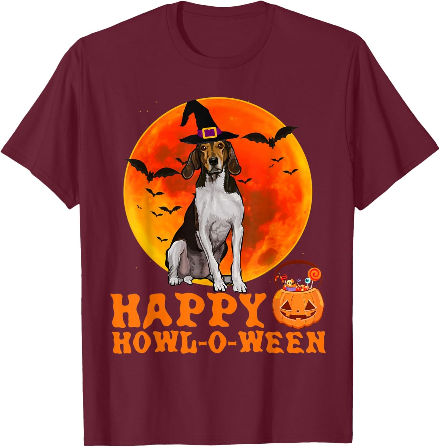 Treeing Walker Coonhound Dog Halloween Happy Howl-o-ween Men Women T-Shirt - T-Shirt | Maroon