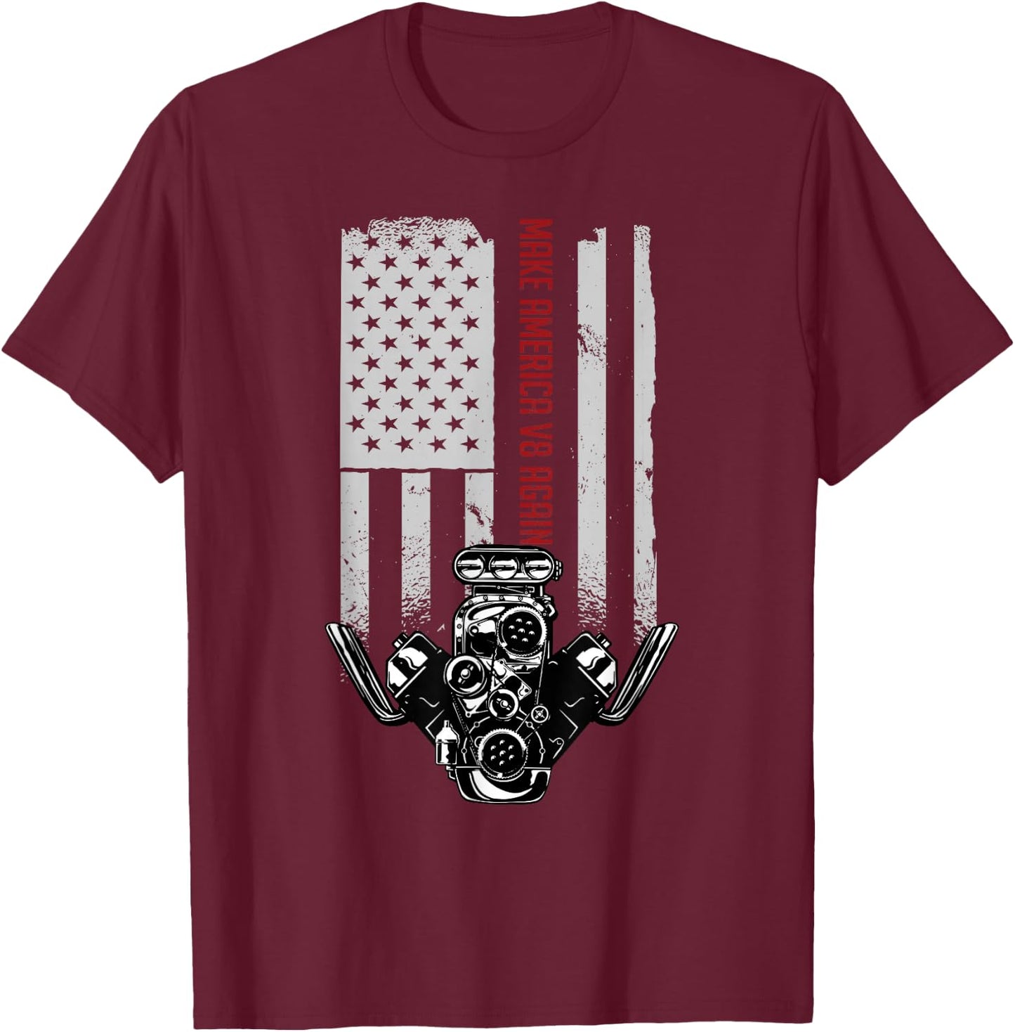 Make America V8 Again American Muscle Car USA Flag V8 T-Shirt - T-Shirt | Maroon