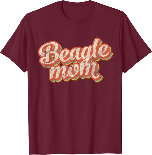 Vintage Beagle Mom Gift Dog Lover Pet Tricolor Beagle Mama Women Girls Kids T-Shirt - T-Shirt | Maroon