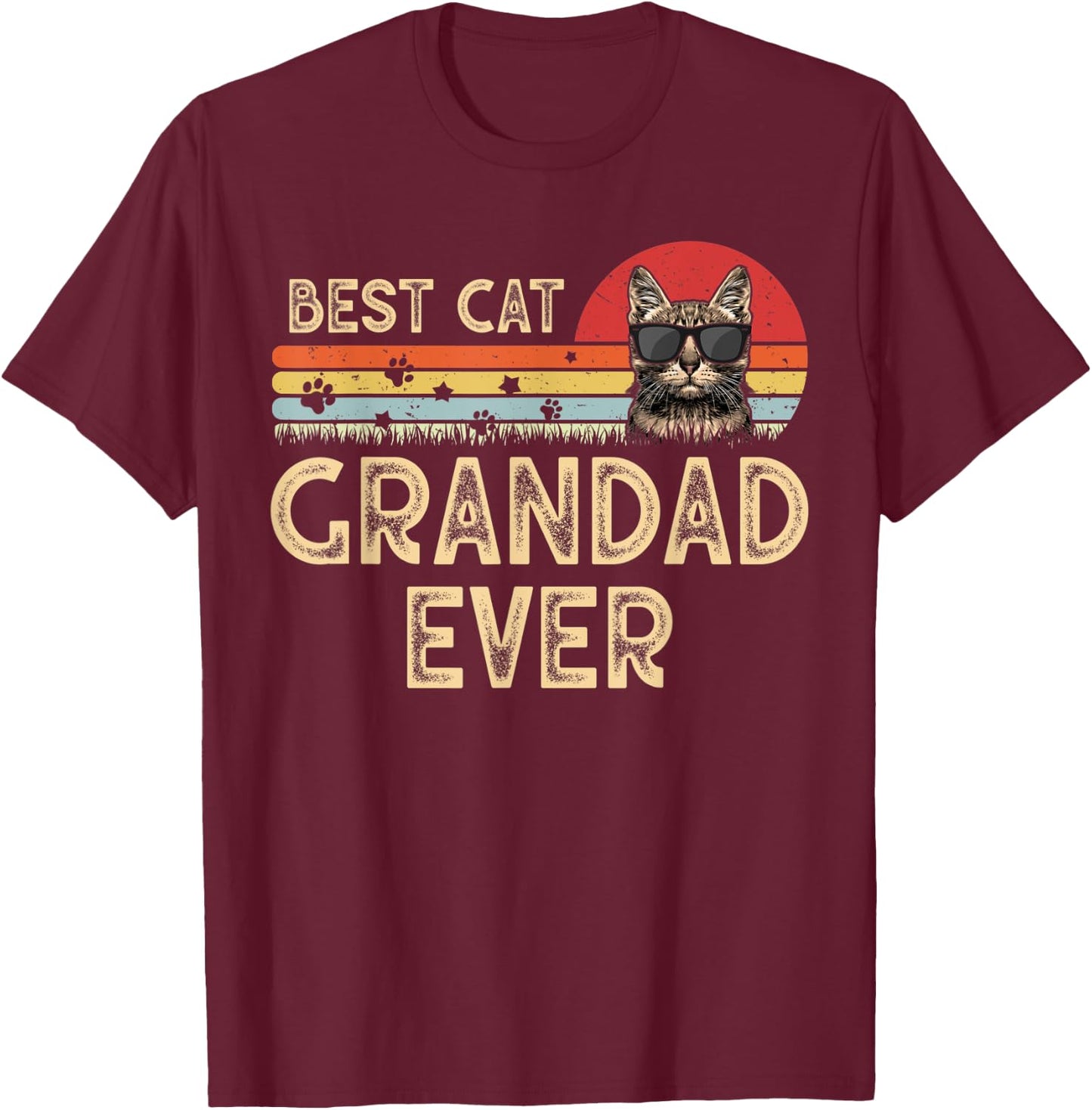 Vintage Best Cat Grandad Ever Cat Daddy Gift T-Shirt - T-Shirt | Maroon