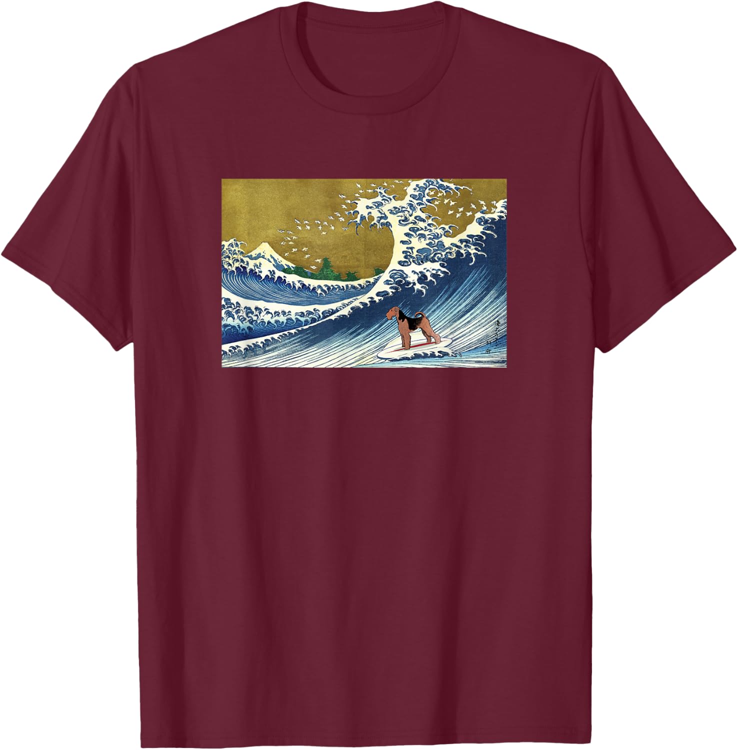 Funny Retro Vintage Surfing a Wave Airedale Terrier Lover T-Shirt - T-Shirt | Maroon
