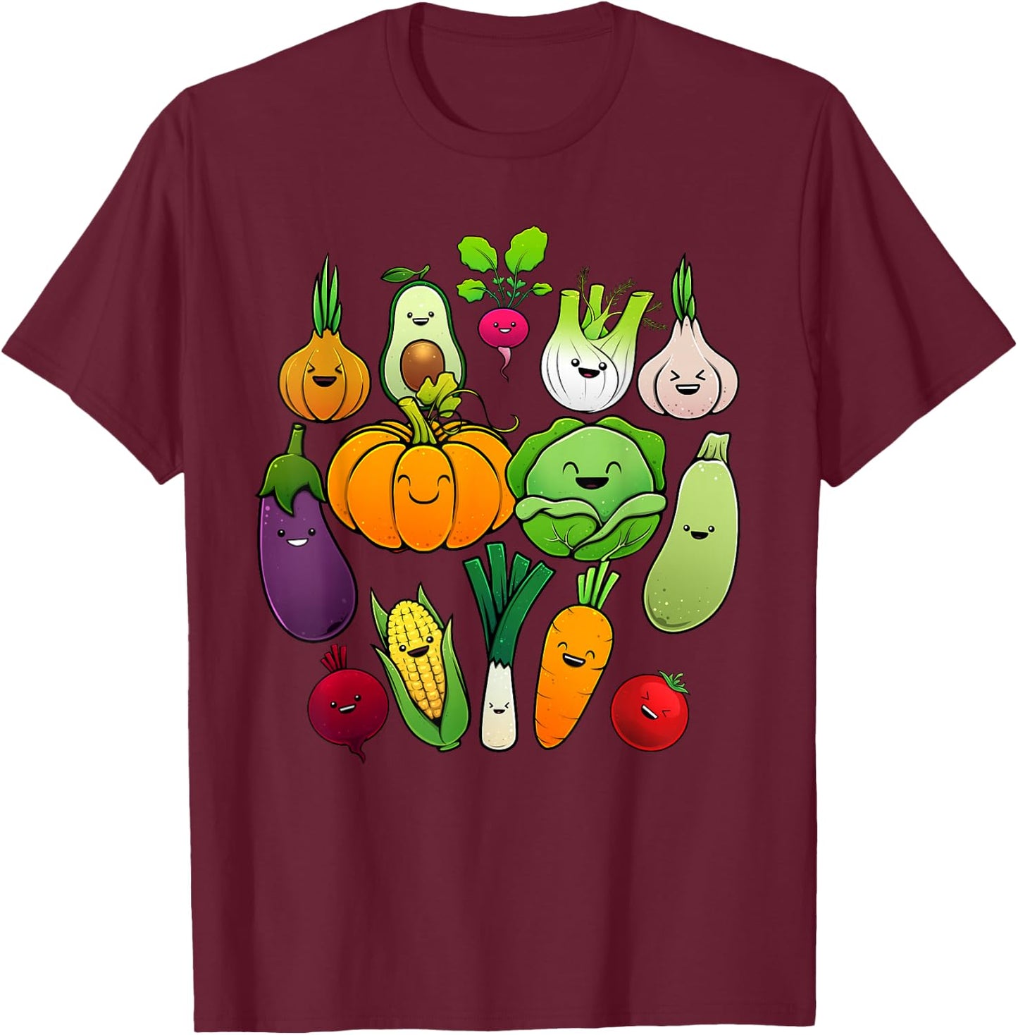 Cute Vegetable Art Men Women Healthy Veggie Vegan Gardening T-Shirt - T-Shirt | Maroon
