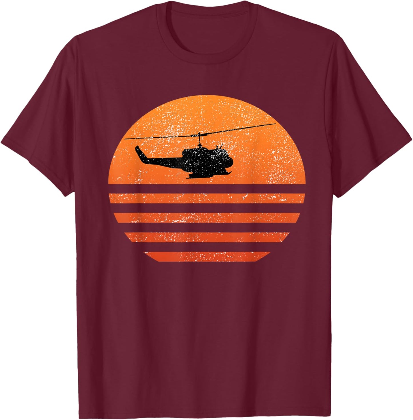 Distressed Huey Helicopter UH-1 Vietnam War Veteran T-Shirt - T-Shirt | Maroon
