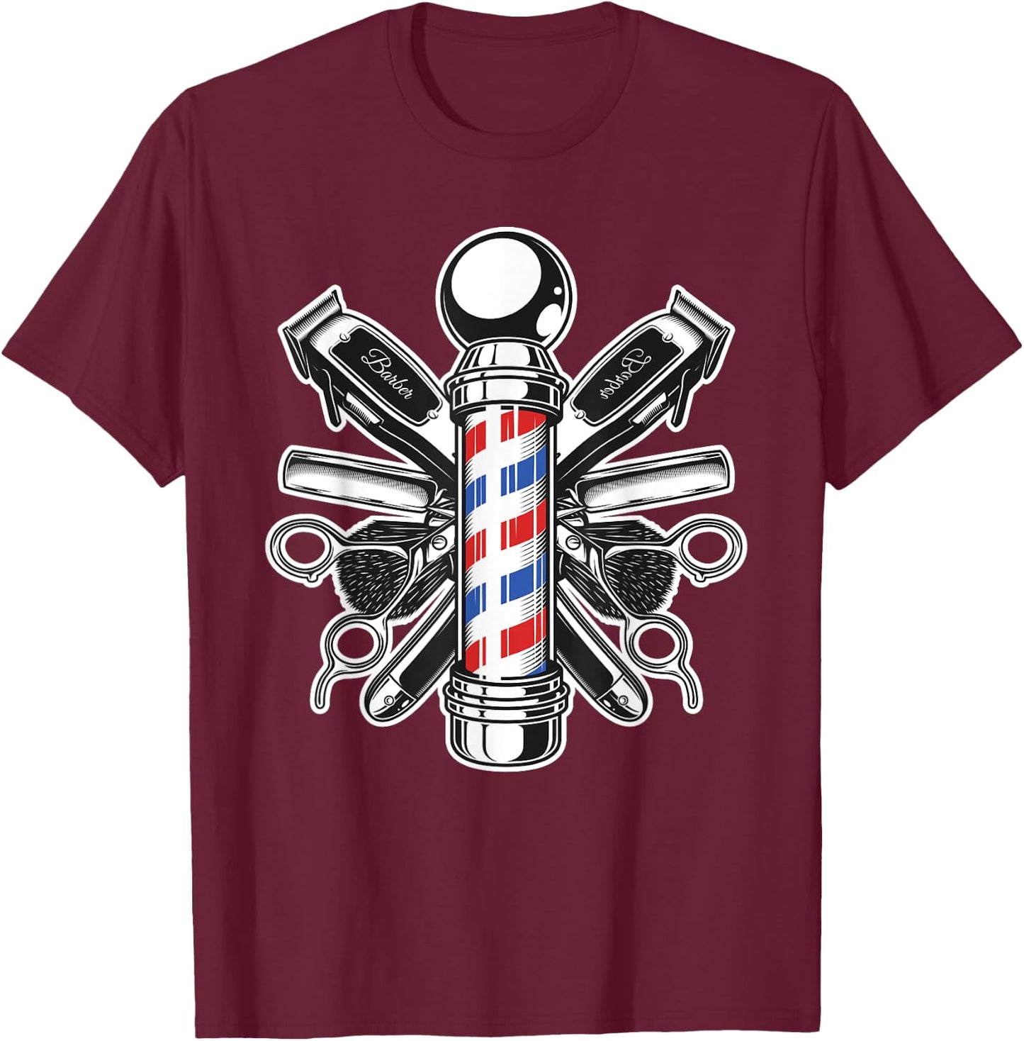 Retro Barber Shop Pole Hair Stylist T-Shirt - T-Shirt | Maroon