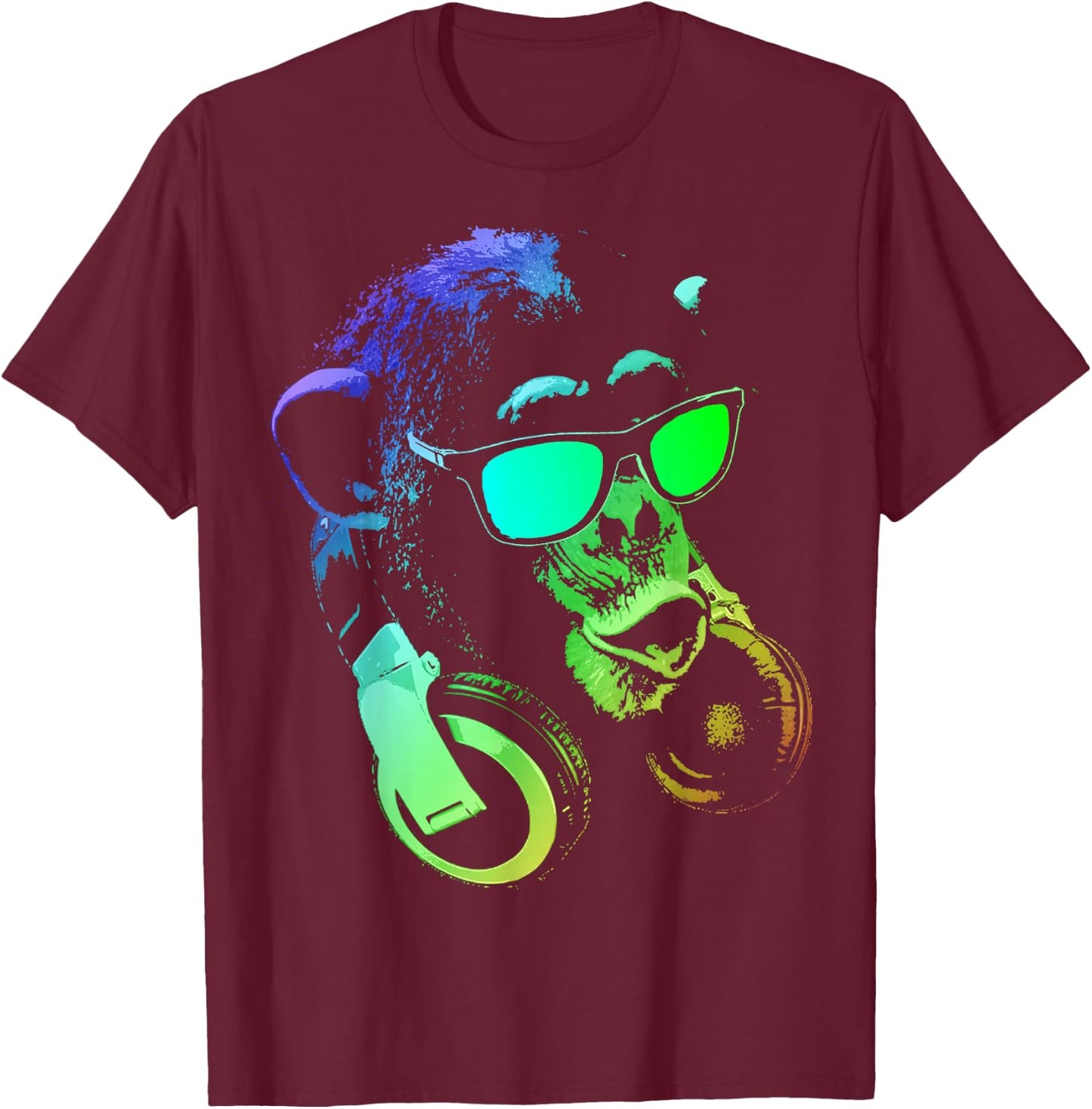 Monkey Chimp With Sunglasses And Headphones T-Shirt - T-Shirt | Maroon