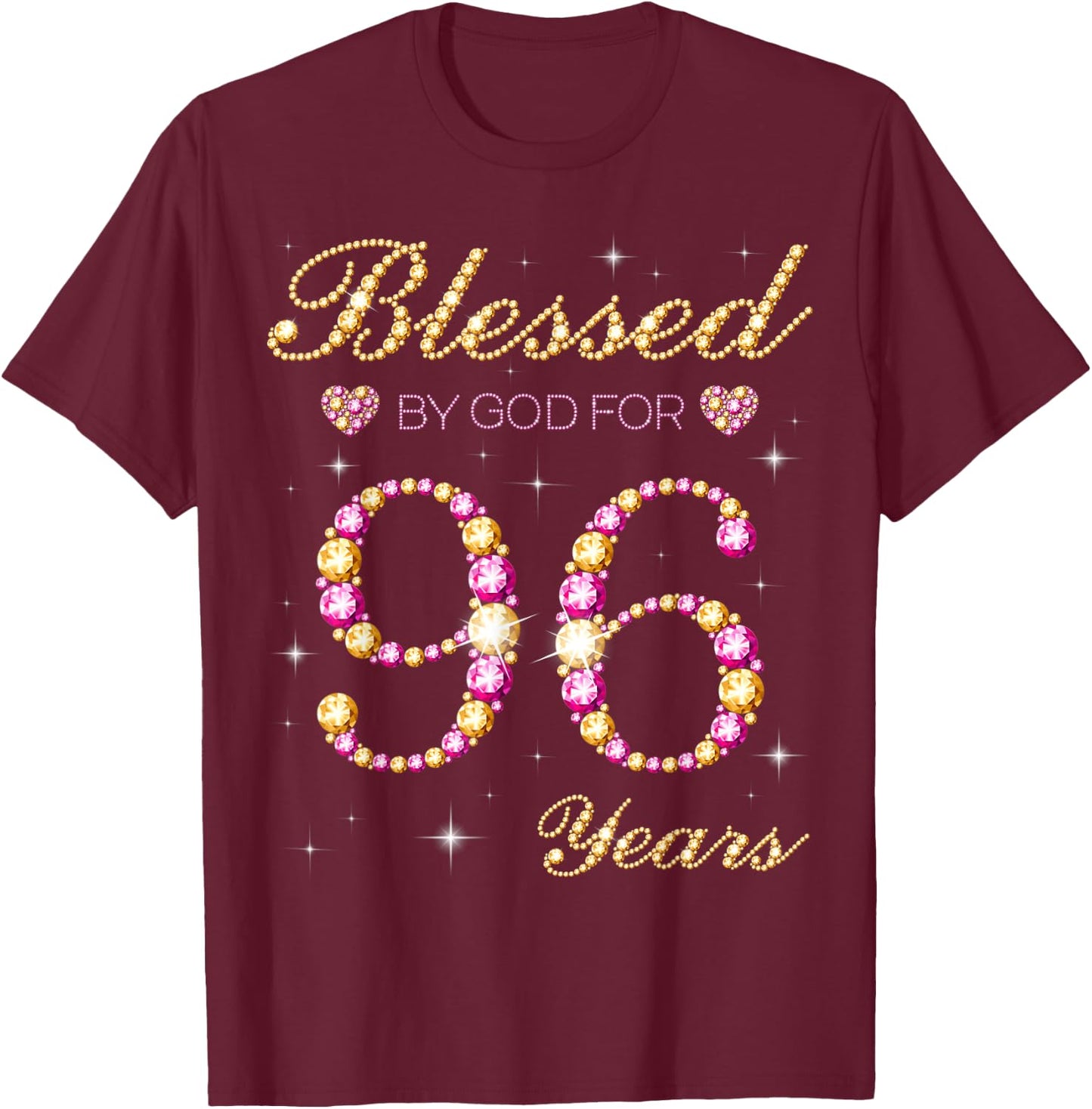 Blessed By God For 96 Years Old 96th Birthday Party T-Shirt - T-Shirt | Maroon