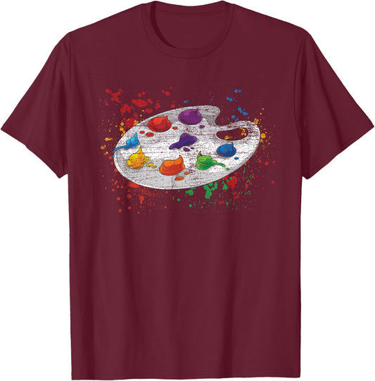 Art Painting Paint Palette Illustration Drawing Artist T-Shirt - T-Shirt | Maroon