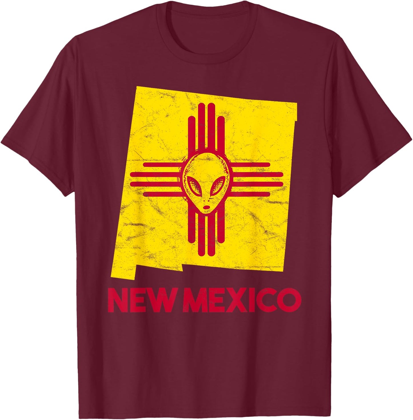 Roswell, New Mexico Flag Space Aliens Zia NM Souvenir T-Shirt - T-Shirt | Maroon