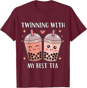Twinning with My Bestie, Spirit Week Girls Kids Day Best Tea T-Shirt - T-Shirt | Maroon