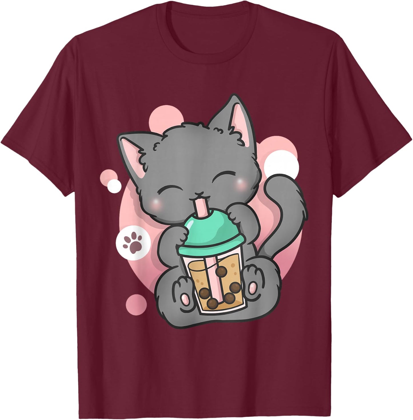Cat Boba Tea Bubble Tea Anime Kawaii Neko T-Shirt - T-Shirt | Maroon