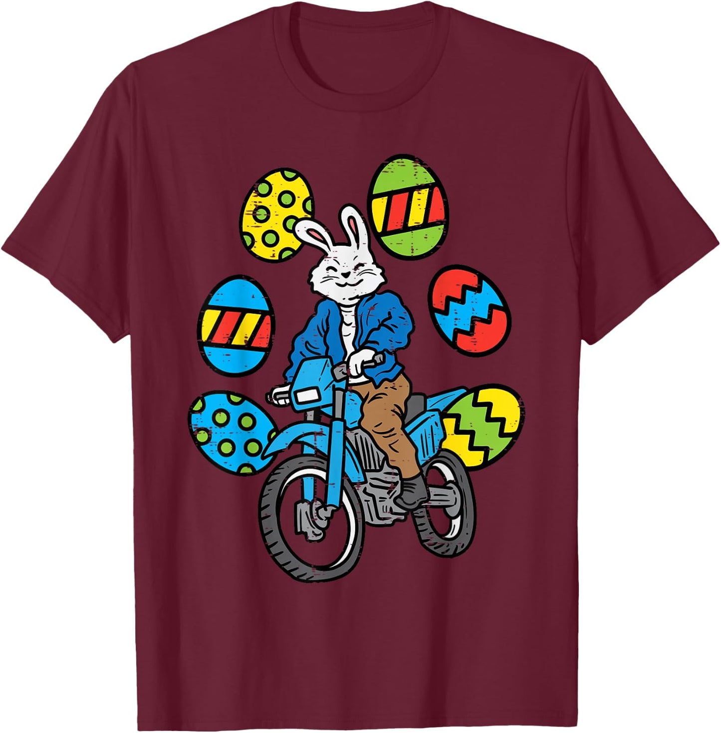 Easter Bunny Riding Dirt Bike Motocross Biker Men Women Kids T-Shirt - T-Shirt | Maroon