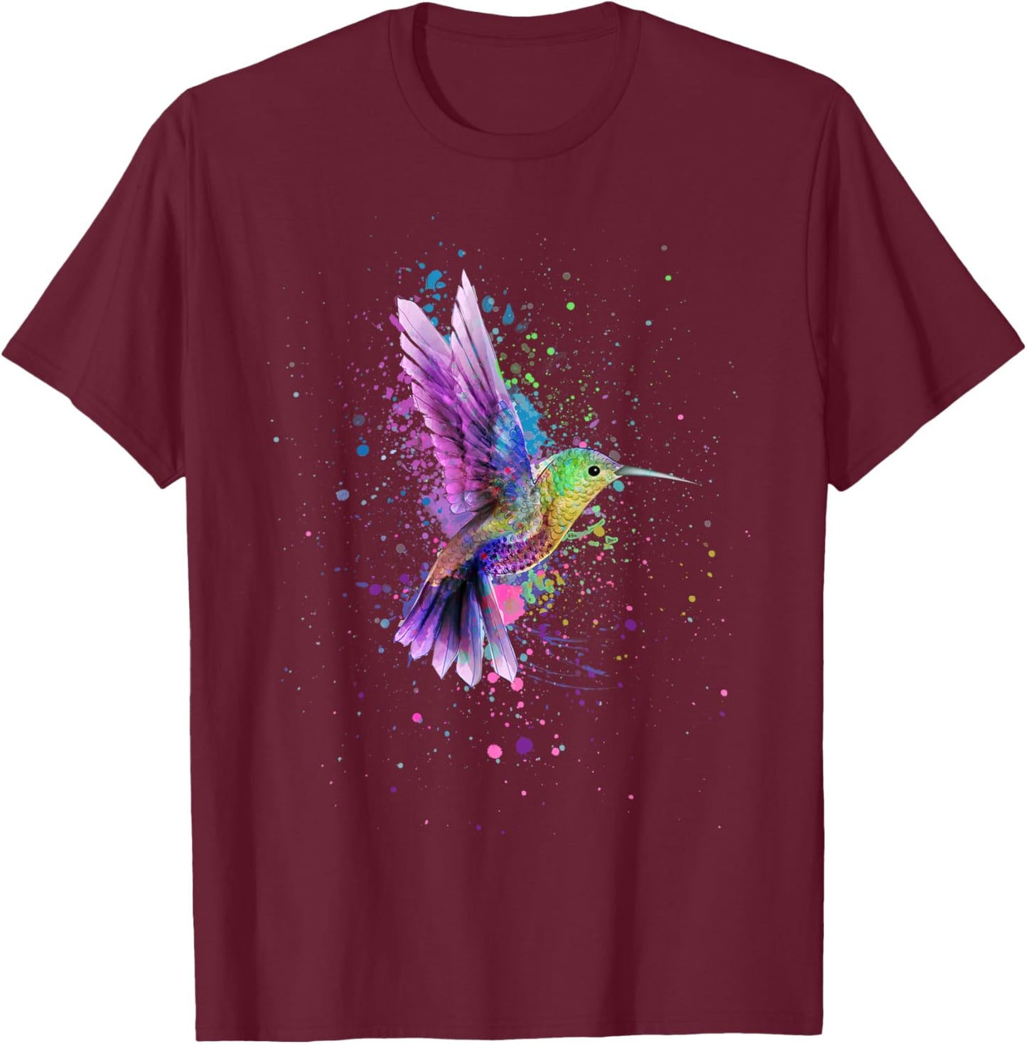 Hummingbird Watercolor Art Design Small T-Shirt - T-Shirt | Maroon