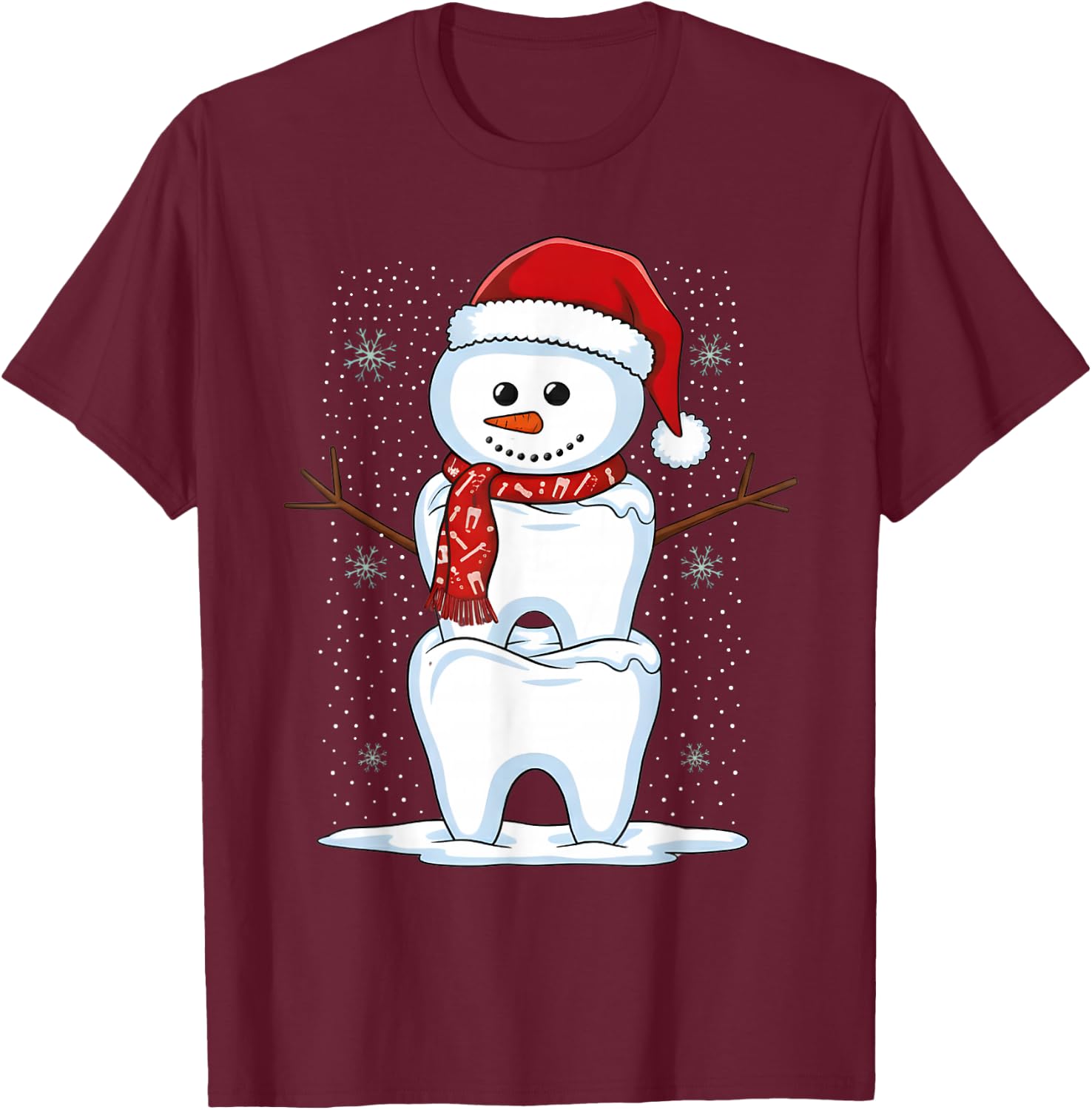 Christmas Dental Teeth Dentist Snowman Xmas Santa Pajamas T-Shirt - T-Shirt | Maroon