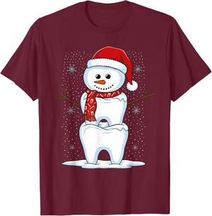 Christmas Dental Teeth Dentist Snowman Xmas Santa Pajamas T-Shirt - T-Shirt | Maroon