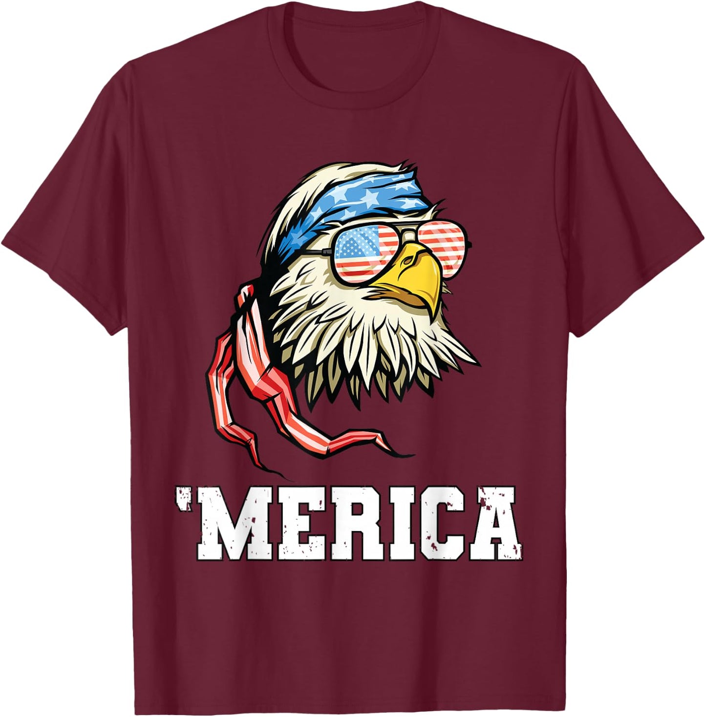 4th of July Merica USA Flag Bald Eagle Patriotic Veteran T-Shirt - T-Shirt | Maroon