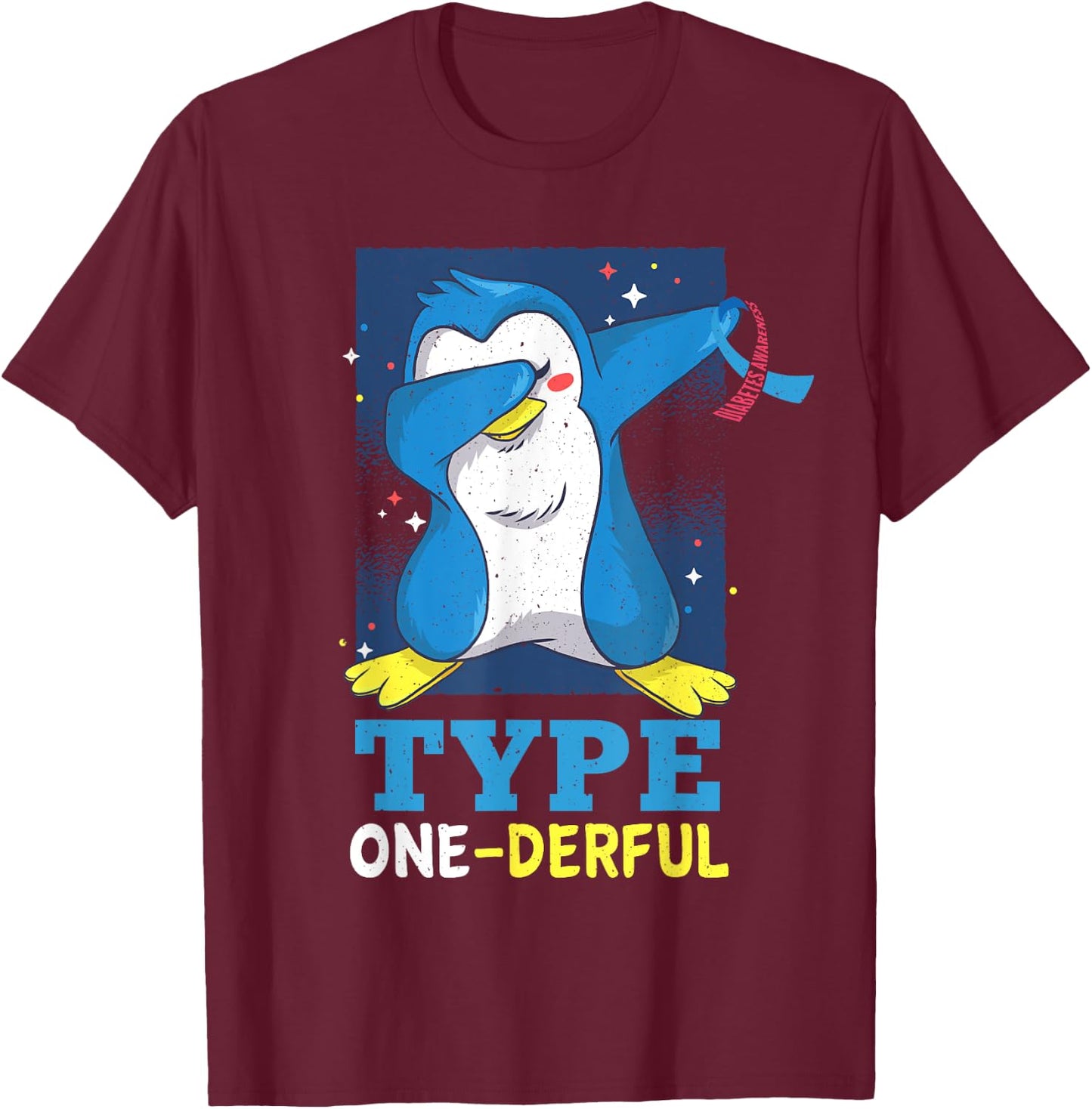 Type 1 Diabetes Kids Funny Diabetic Penguin T-Shirt - T-Shirt | Maroon