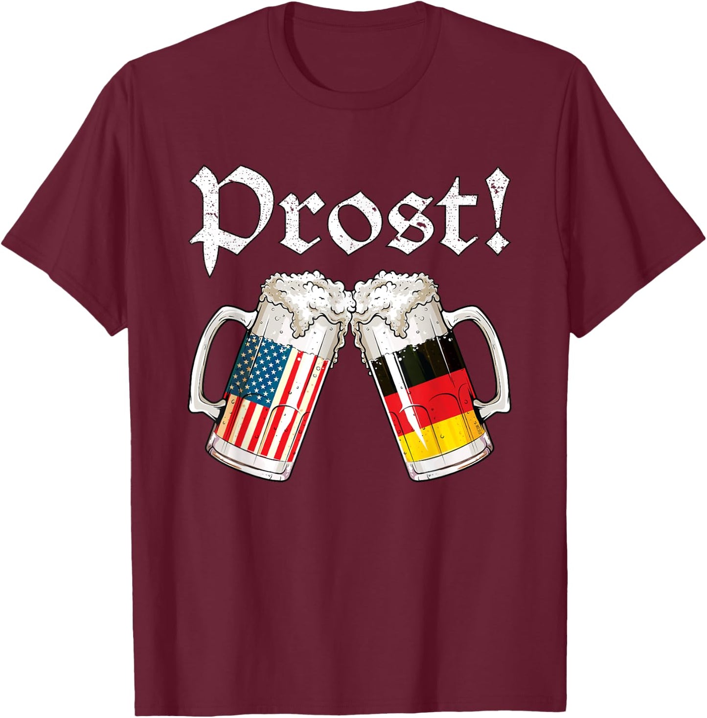 Oktoberfest American German Flag Beer Prost T-Shirt - T-Shirt | Maroon