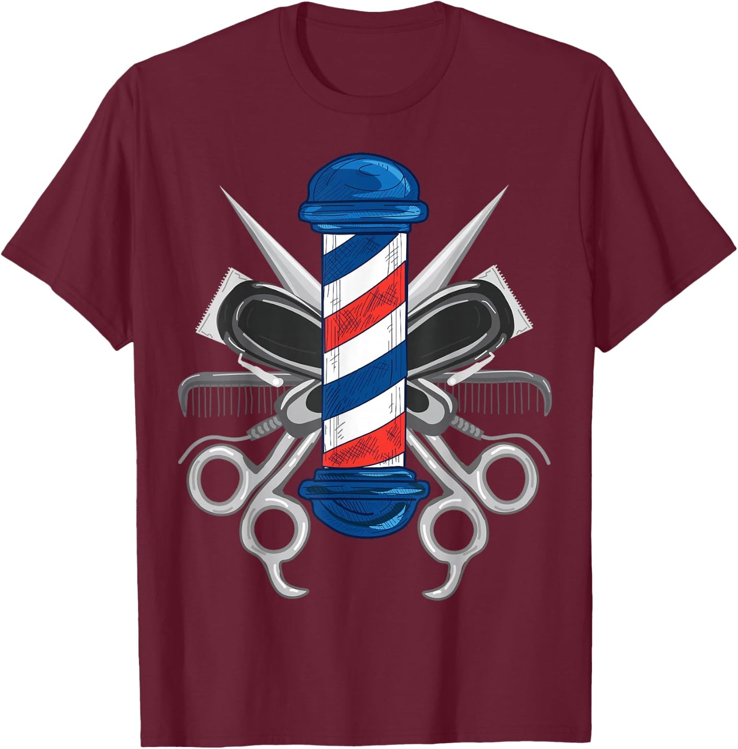 Cool Barber Design Men Women Barber Pole Barbershop Lovers T-Shirt - T-Shirt | Maroon
