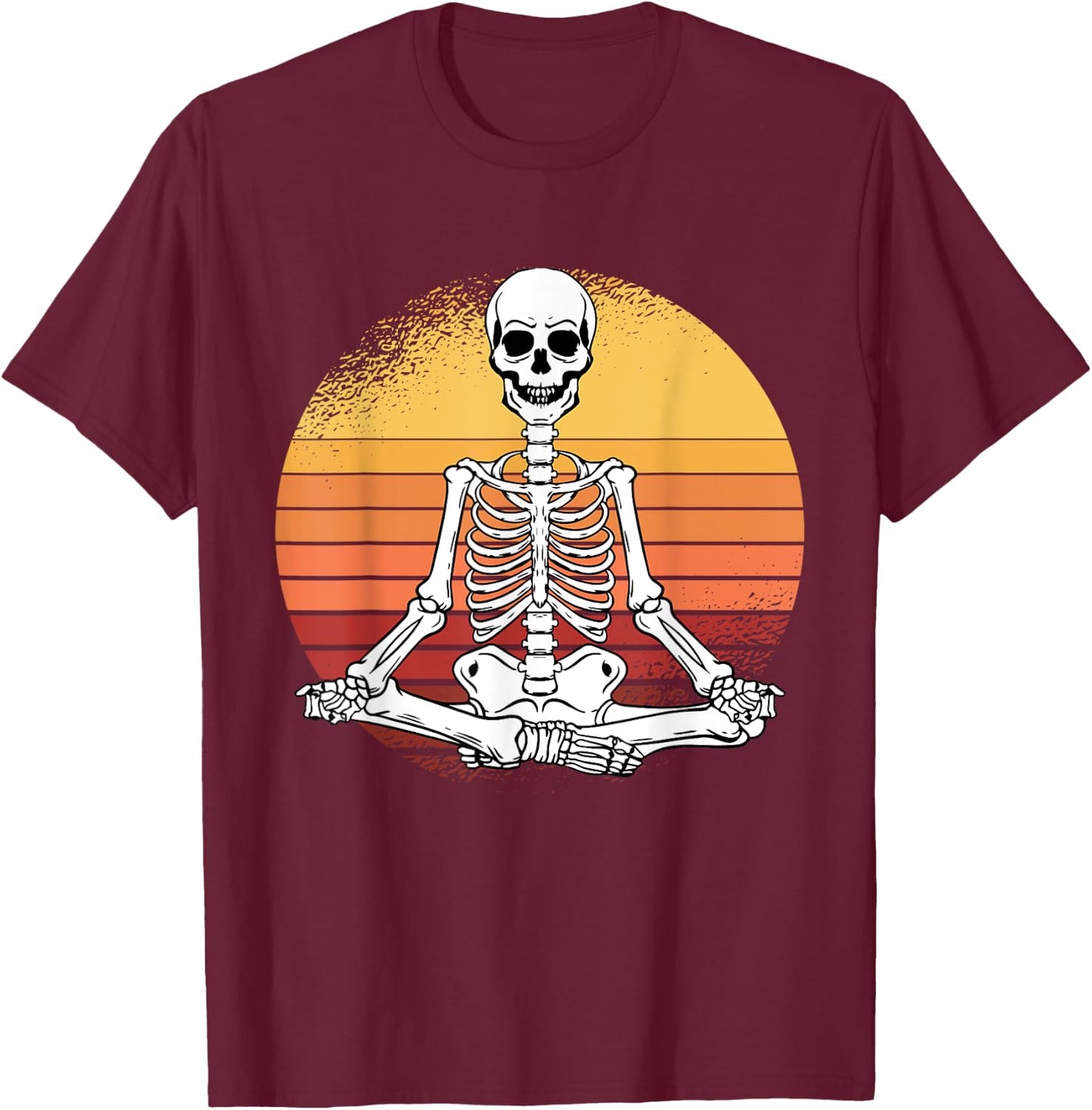 Skeleton Yoga Lazy Halloween Costume Retro Meditation T-Shirt - T-Shirt | Maroon