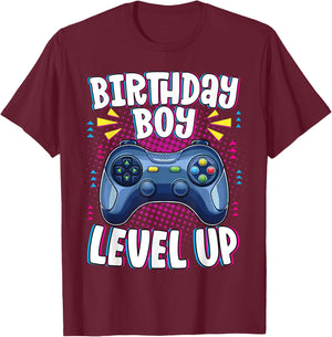 Birthday Boy Shirt Level Up Boys Matching Gamer Birthday T-Shirt - T-Shirt | Maroon
