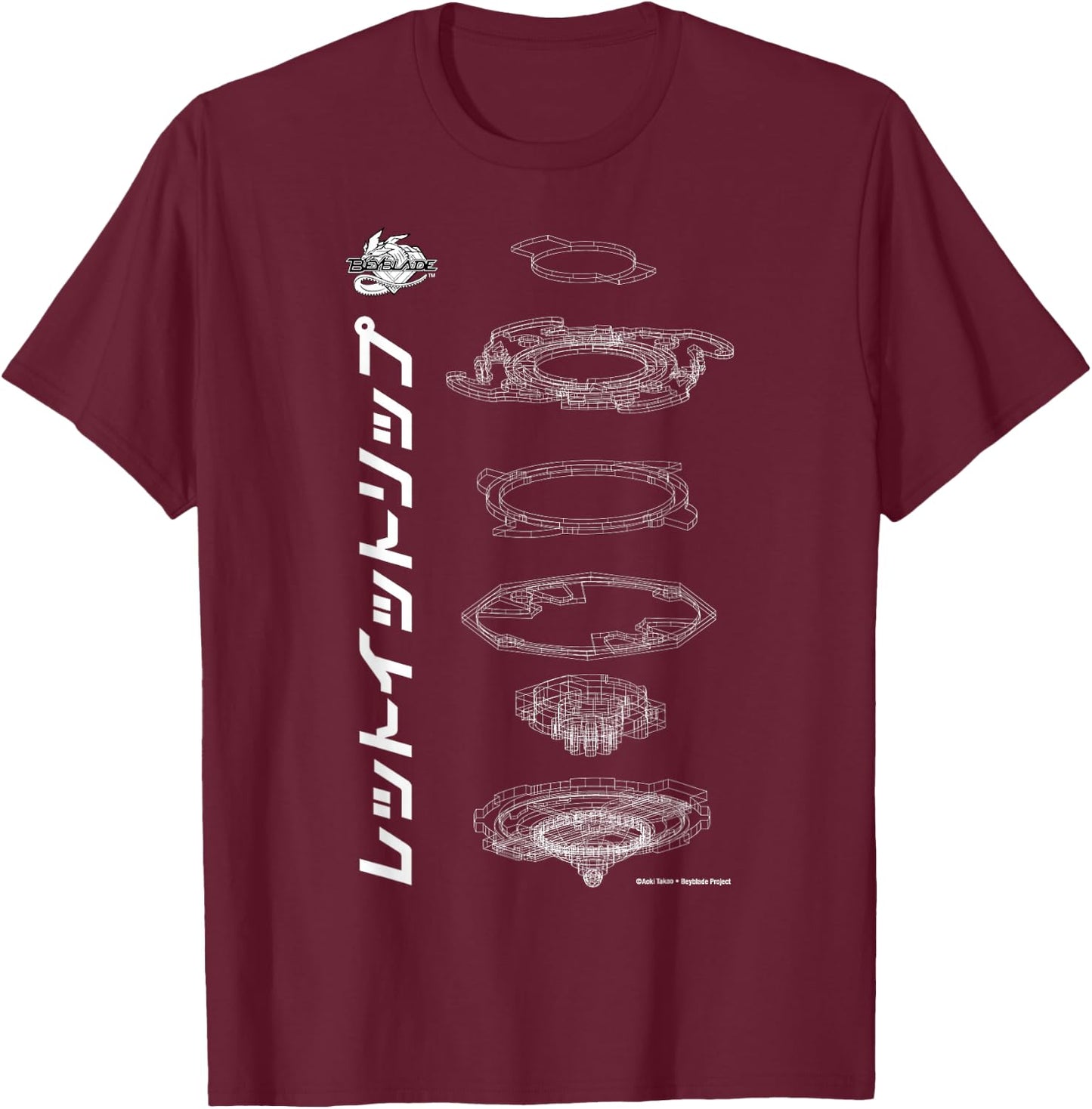 Beyblade Schematic White T-Shirt - T-Shirt | Maroon