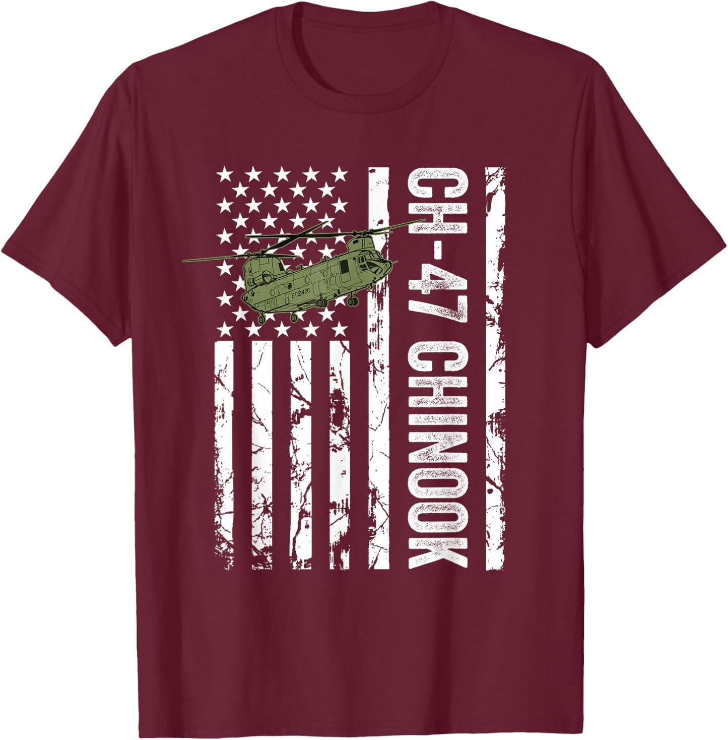 CH-47 Chinook Helicopter USA Flag Active Duty Retired Pilot T-Shirt - T-Shirt | Maroon