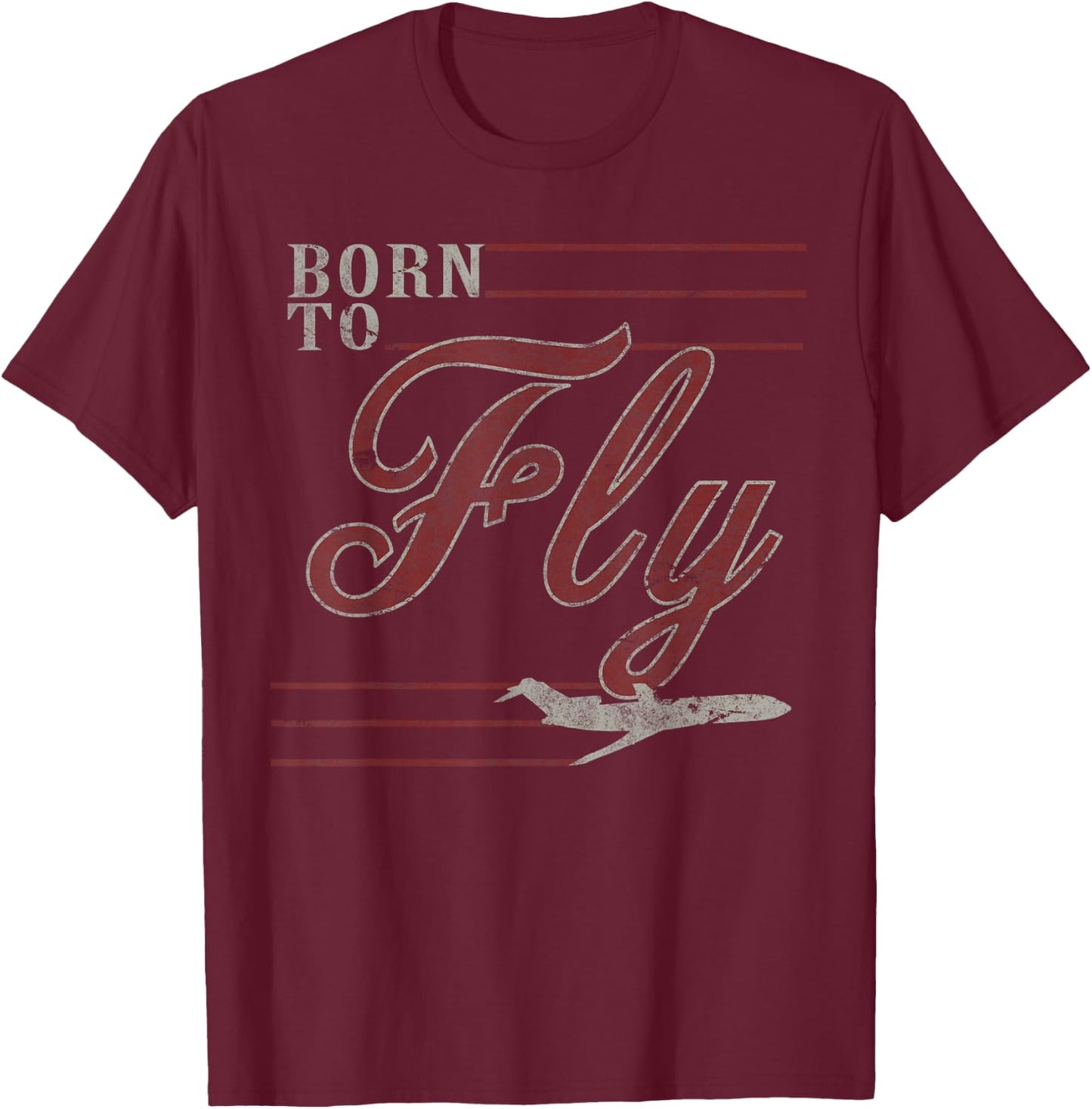 Born to Fly 727 Airplane Vintage Distressed Pilot T-Shirt - T-Shirt | Maroon