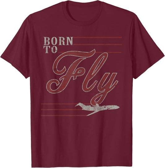 Born to Fly 727 Airplane Vintage Distressed Pilot T-Shirt - T-Shirt | Maroon