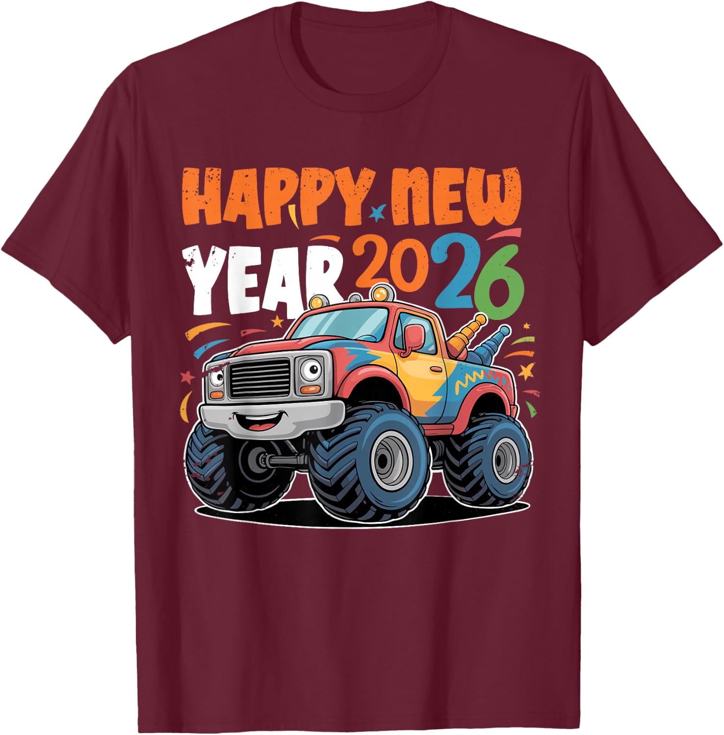 Happy New Year 2026 Toddlers Kids Boys Funny Monster Truck T-Shirt - T-Shirt | Maroon