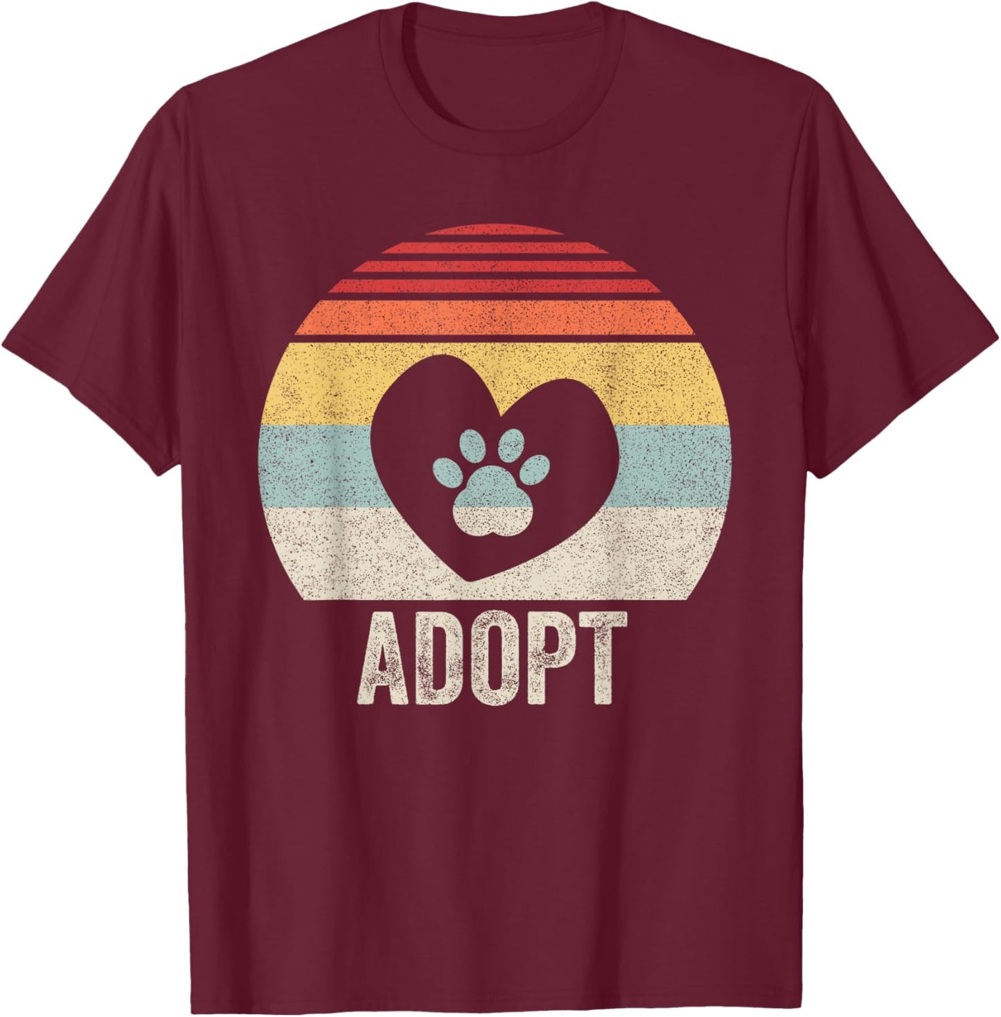 Vintage Retro Adopt Pawprint Dog Cat Pet Shelter Rescue Women Kids T-Shirt - T-Shirt | Maroon