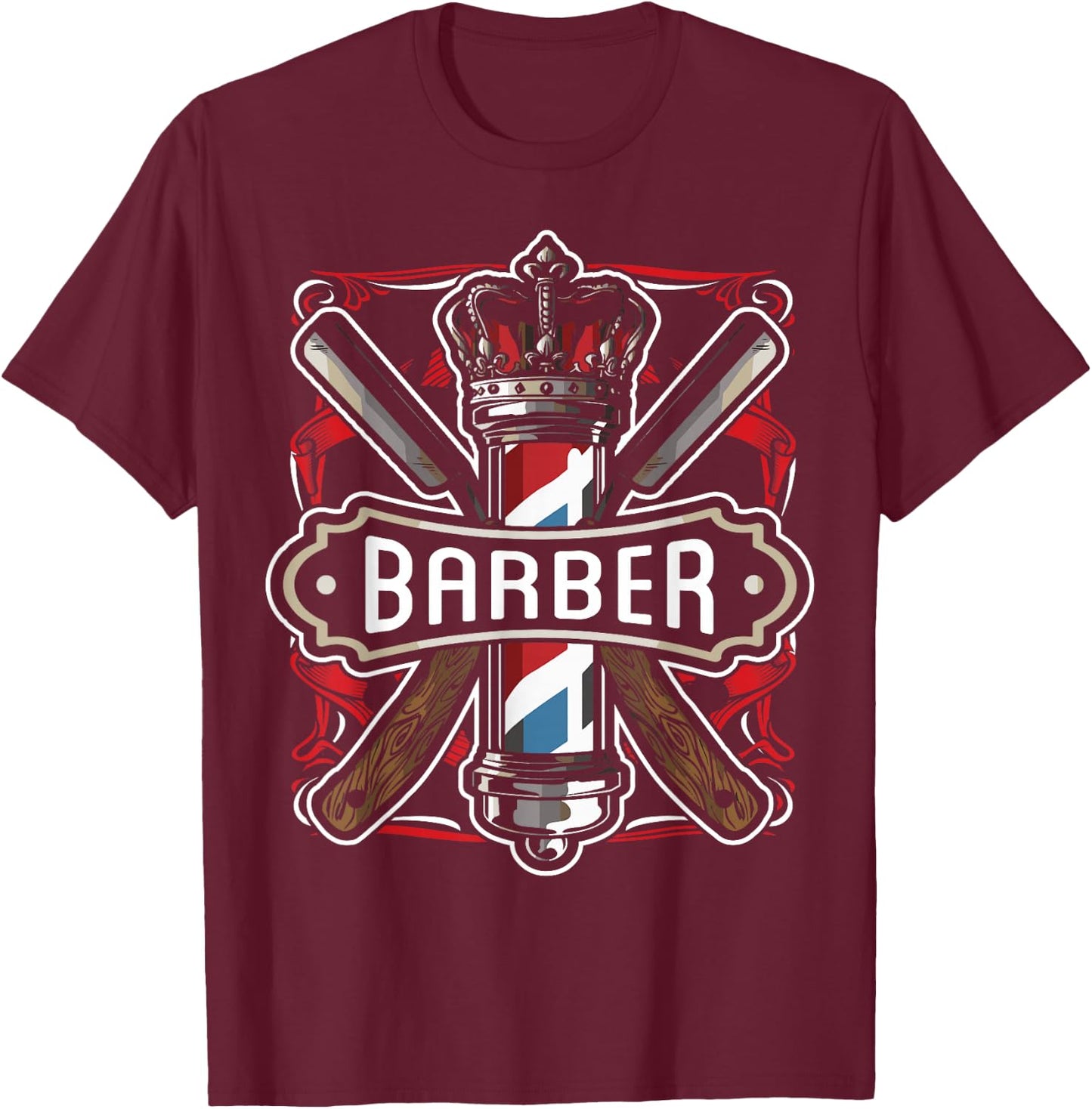 Barber Vintage Cool Outfit Barber Razor Gift T-Shirt - T-Shirt | Maroon