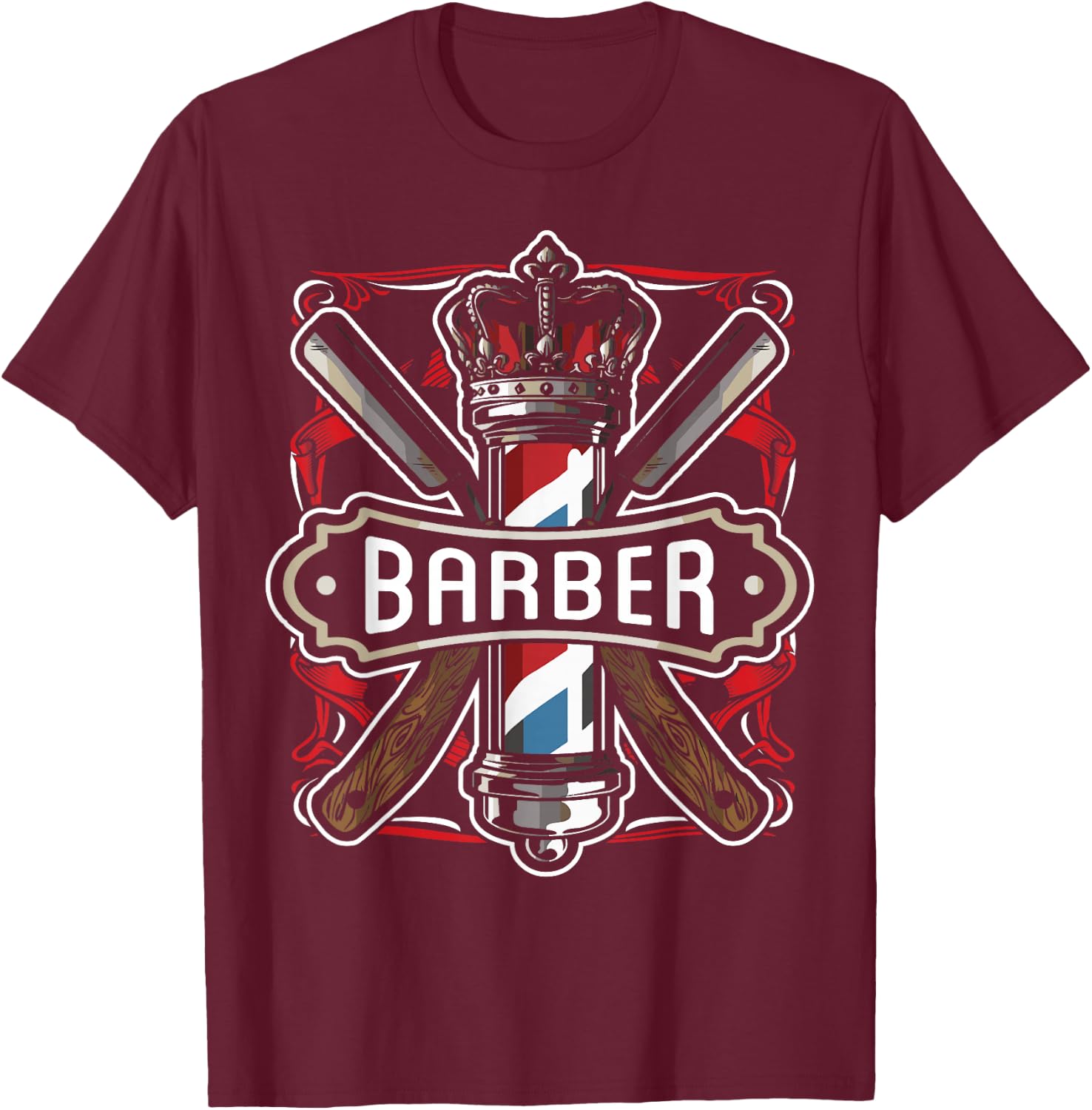 Barber Vintage Cool Outfit Barber Razor Gift T-Shirt - T-Shirt | Maroon