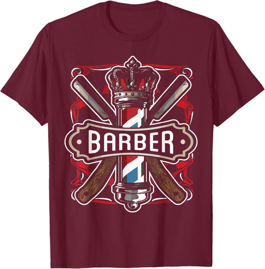 Barber Vintage Cool Outfit Barber Razor Gift T-Shirt - T-Shirt | Maroon