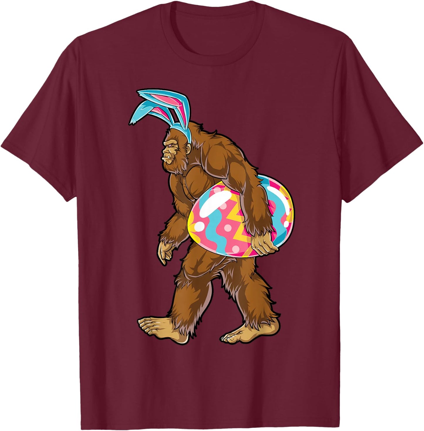 Bigfoot Easter Bunny Ears Egg Kids Boys Sasquatch Lover Gift T-Shirt - T-Shirt | Maroon