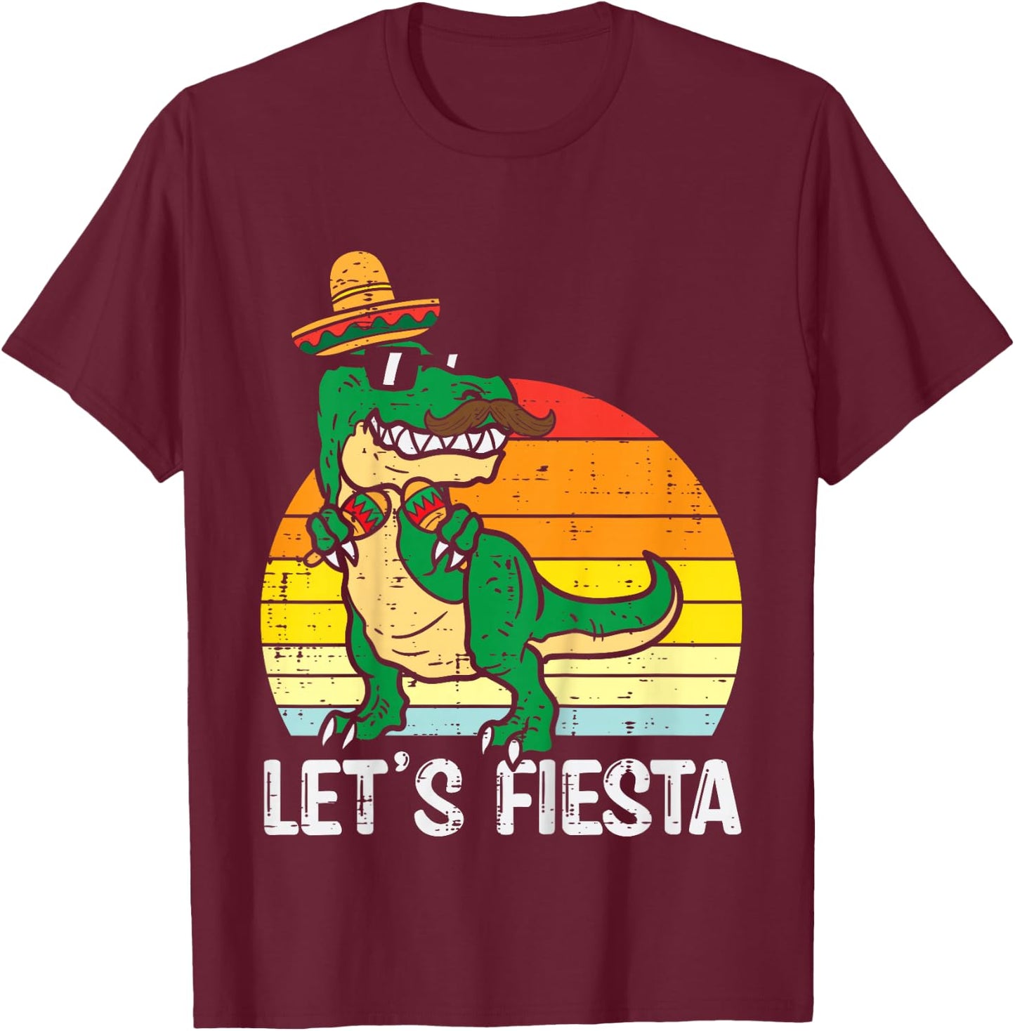 Let's Fiesta Mexican Dino Trex Cinco De Mayo Toddler Boys T-Shirt - T-Shirt | Maroon