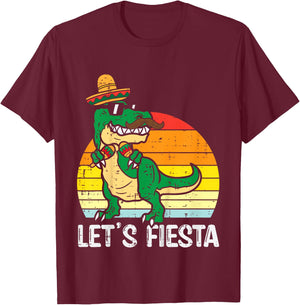Let's Fiesta Mexican Dino Trex Cinco De Mayo Toddler Boys T-Shirt - T-Shirt | Maroon