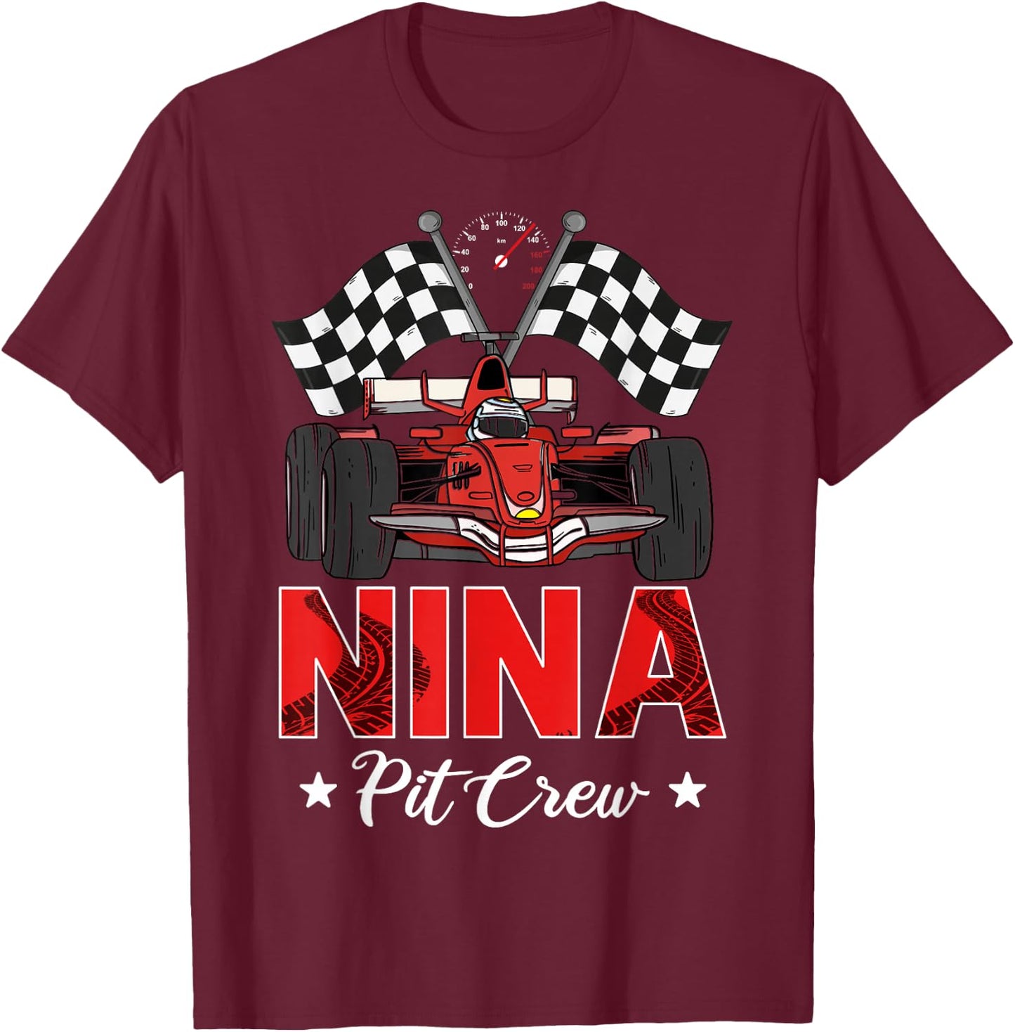Nina Pit Crew Birthday Party Family Matching Party T-Shirt - T-Shirt | Maroon