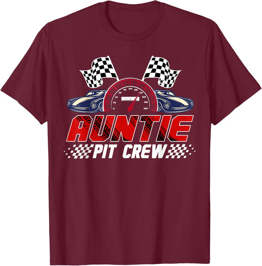 Race Car Birthday Party Racing Family Auntie Pit Crew T-Shirt - T-Shirt | Maroon