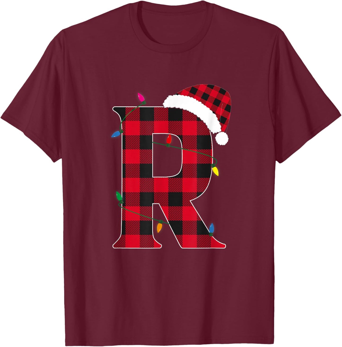 Awesome Letter R Initial Name Buffalo Plaid Christmas T-Shirt - T-Shirt | Maroon