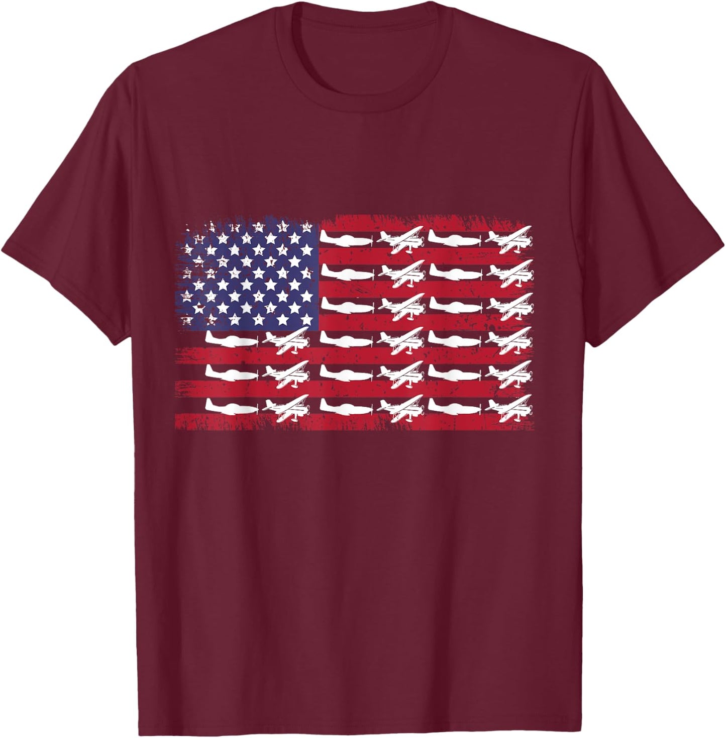 Airplane American USA Flag Aircraft Aviation 4TH of July Men T-Shirt - T-Shirt | Maroon