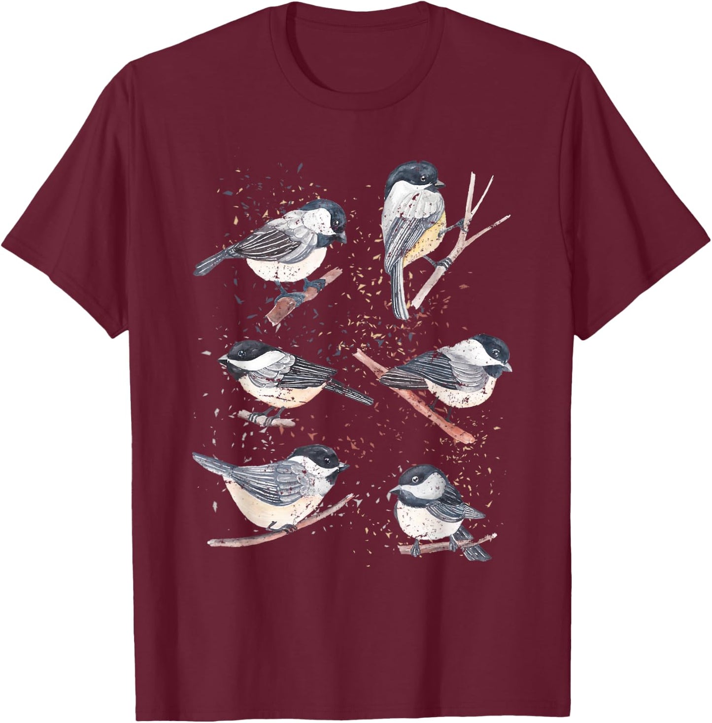 Bird Watching Birding Animal Nature Vintage Chickadee T-Shirt - T-Shirt | Maroon