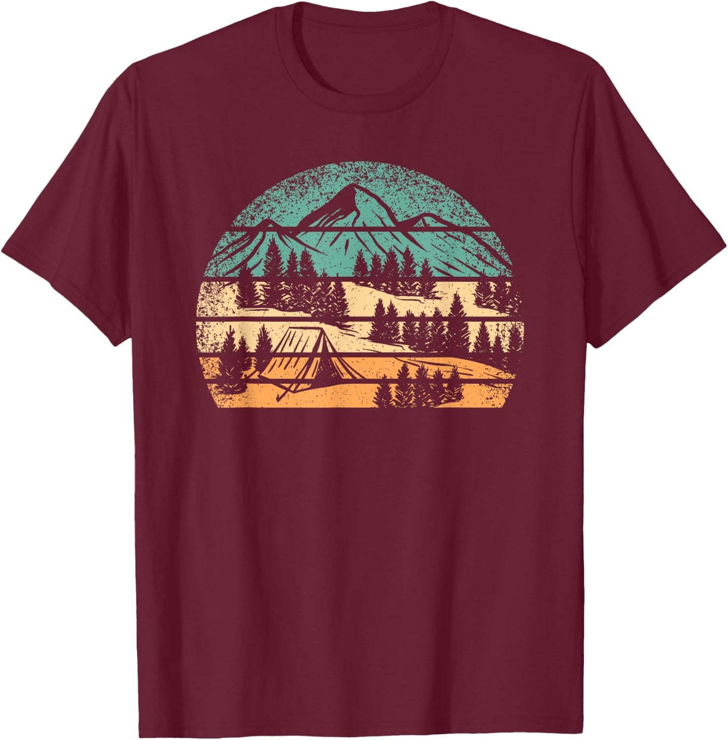 Retro Camping Outdoor Nature Mountain Camper Hiking Men T-Shirt - T-Shirt | Maroon