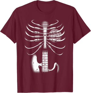 Music Skeleton Cool Guitar Microphone Speaker Heart Musician T-Shirt - T-Shirt | Maroon